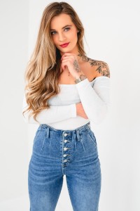 X446 Jeansy damskie klasyczne niebieskie wide leg mom fit SEPATI– elastyczne spodnie baggy z miękkiego denimu, z wysokim stanem, modelujące talię, wyszczuplające brzuch i wydłużające nogi, rozmiary XS–L