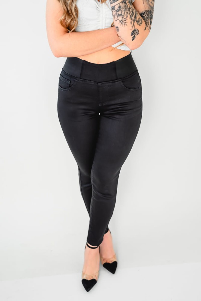 X398 Czarne spodnie damskie rurki SEPATI elastyczne dopasowane tregginsy z wysokim stanem xs s m l xl