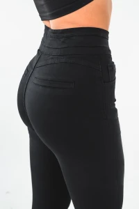 X438 Czarne damskie jeansy dzwony SEPATI spodnie z wysokim stanem modelujące talię flare push up  s m l xl