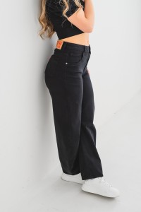X266 Czarne jeansy damskie Barrel z wysokim stanem - luźne spodnie z szeroką nogawką, rozmiary XS–XL