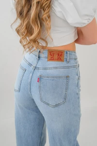 X268 Niebieskie damskie spodnie Barrel - szerokie jeansy z wysokim stanem i luźną nogawką, rozmiary XS–XL