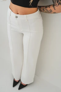 X262 Kremowe spodnie damskie Wide Leg z kantem - podkreślające talię jeansy z wysokim stanem i szerokimi nogawkami XS-XL