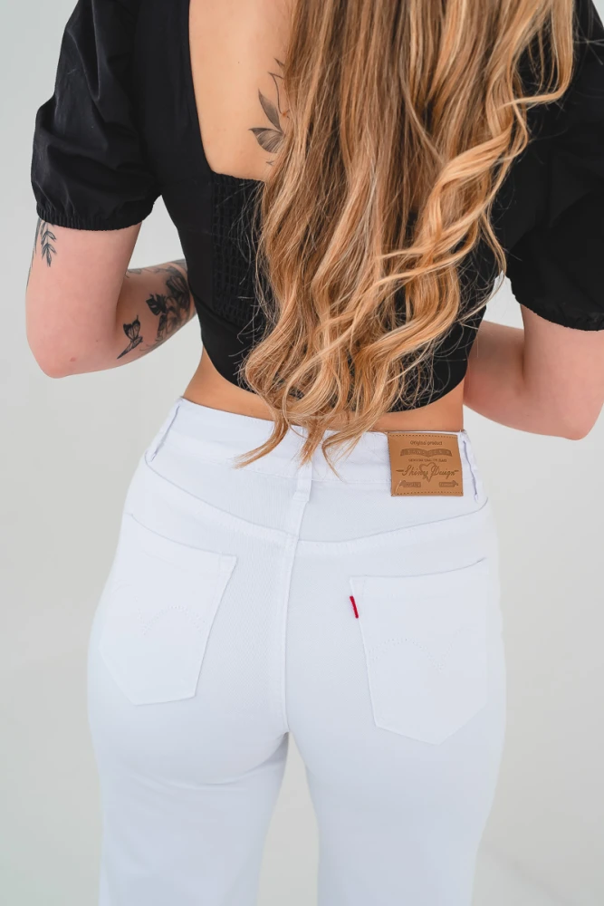 X261 Białe szerokie spodnie damskie Wide Leg - dopasowane elastyczne jeansy z wysokim stanem i szerokimi nogawkami XS-XL