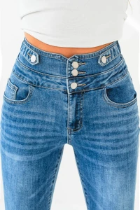 X330 Jeansowe spodnie damskie flare SEPATI dopasowane podkreślające talię jeansy z wysokim stanem S - XL