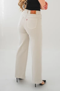 X255 Beżowe spodnie damskie wide leg – szerokie jeansy z wysokim stanem wyszczuplającym talię XS–XL