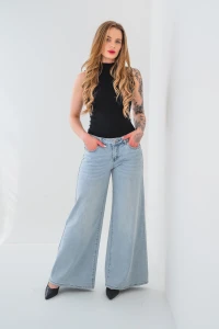 X254 Szerokie jeansy damskie palazzo - elastyczne spodnie jeansowe z luźnymi przewiewnymi nogawkami XS-XL