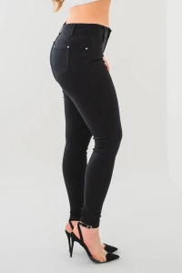 X253 Czarne wyszczuplające spodnie damskie - elastyczne jeansowe rurki ze średnim stanem  XS-XL