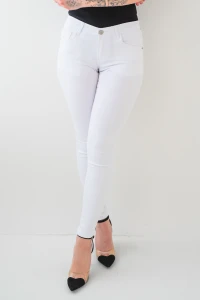 X252 Białe dopasowane spodnie damskie skinny - elastyczne jeansowe rurki ze średnim stanem  XS-XL