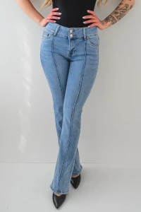 X251  Jeansowe spodnie damskie Flare z kantem - podkreślające elastyczne jeansy ze średnim stanem S-XXL