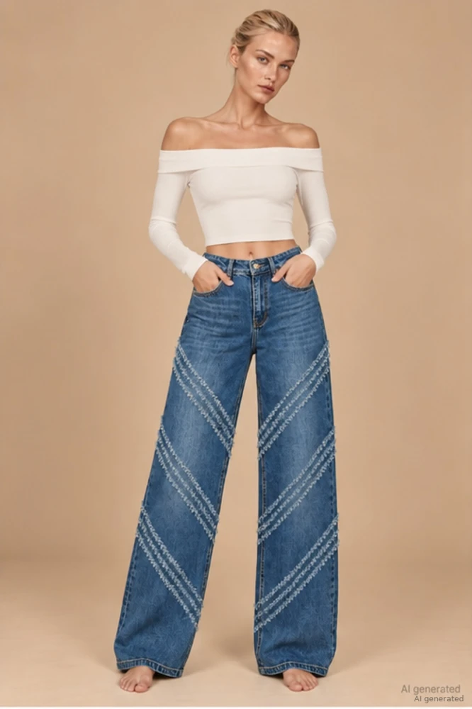 X222 Jeansowe damskie spodnie z przetarciami, luźne szerokie wide leg z wysokim, modelującym stanem XS-XL 
