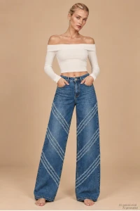 X222 Jeansowe damskie spodnie z przetarciami, luźne szerokie wide leg z wysokim, modelującym stanem XS-XL 
