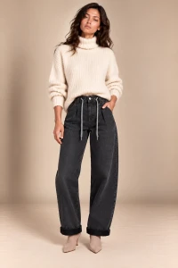 X200 Spodnie damskie mom fit szare szerokie grafitowe jeansy z wyszczuplającymi zaszewkami w pasie i wysokim stanem xs s m l xl