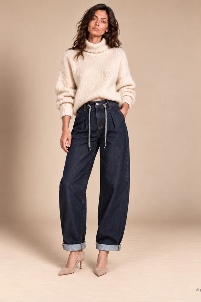 X201 Damskie jeansy mom fit granatowe spodnie z wyszczuplającymi zaszewkami w pasie i wysokim stanem xs s m l xl