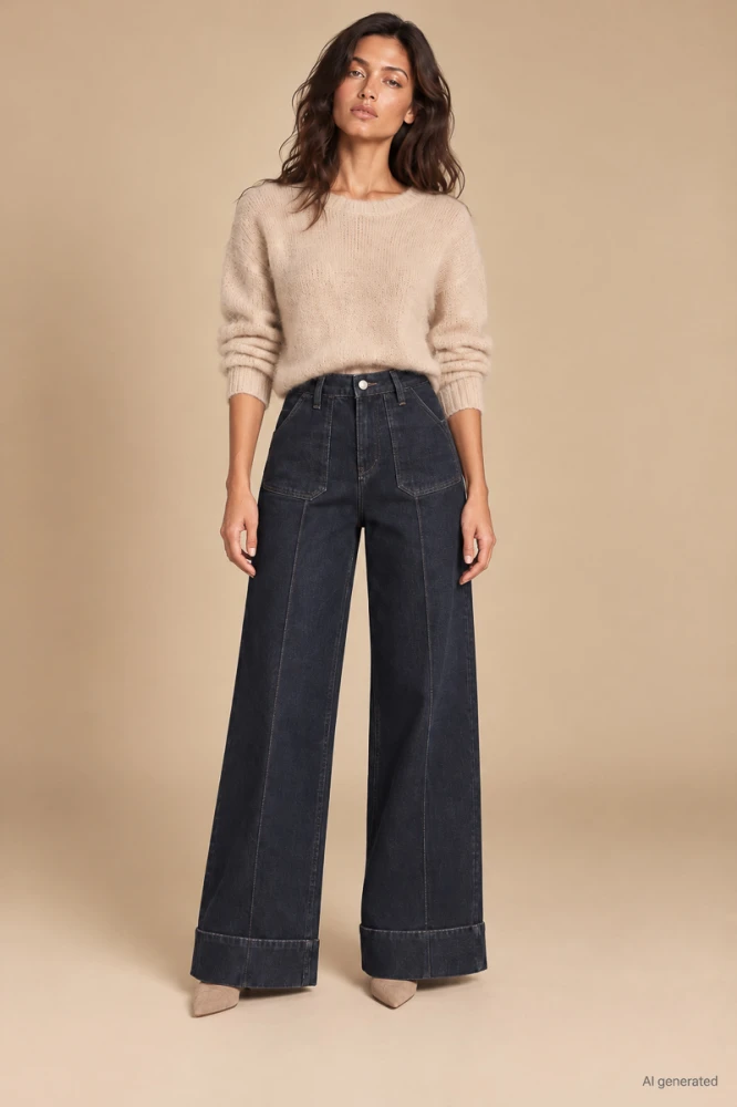 X190 Damskie jeansy wide leg czarne spodnie push up z wysokim stanem  i wydłużającym nogi kantem xs s m l xl