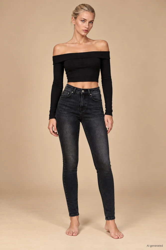 X203 Jeansy damskie czarne skinny spodnie z wysokim stanem i haftem na kieszeni xs s m l xl